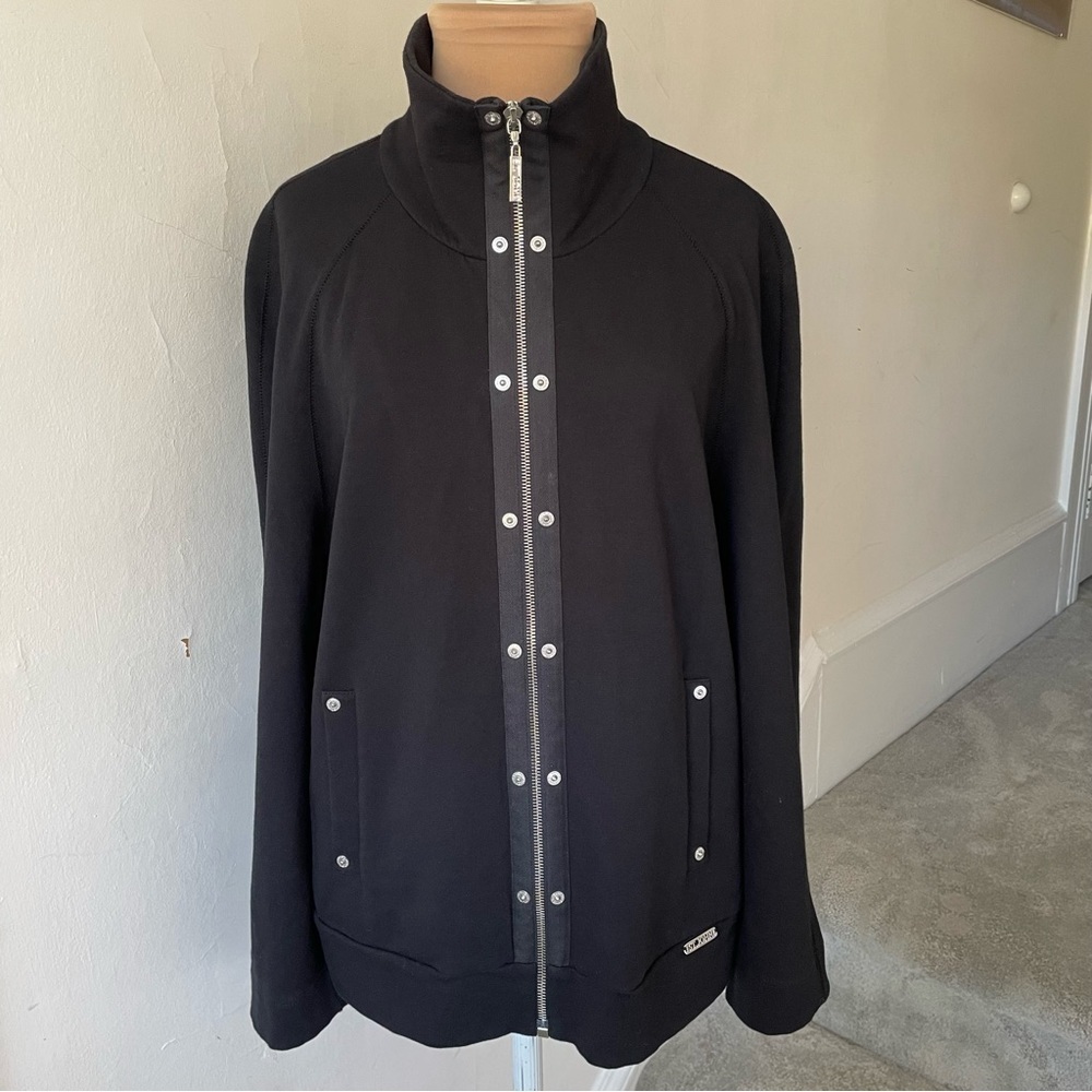 St. John Sport Black Stretch Cotton Zip Up Snap Detail Sweater Jacket Size Med - Picture 1 of 10